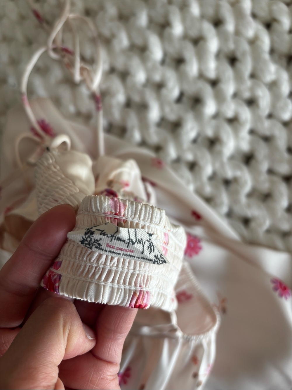 Free People Cream Mini Dress with Pink Floral Border - Picture 5 of 6